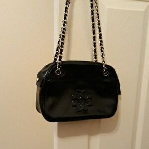 Tory Burch Black Leather Shoulder Bag with Chain Straps